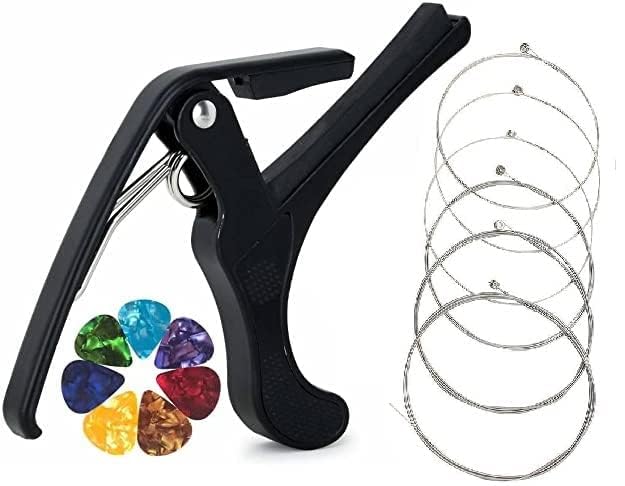 Blue Panther Acoustic Guitar String and Capo Quick Change Spring Capo for Electric Guitar Bass Banjo Mandolin with Set of 6 Bronze String-image-39