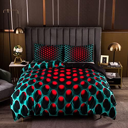 3D Geometric Patterns Printed Softly Bedding Set Stereoscopic Dense Hole Warmly Duvet Cover Set 2/3Pcs with Pillow Case (King(Quilt 102" 91"))