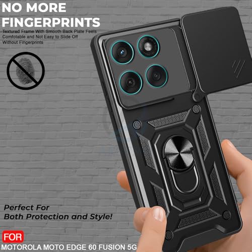 Image of AESTMO Tough Armor Moto Edge 60 Fusion 5G Bumper Back Case Cover | Ring Holder & Sliding Camera Shield Cover | 360 Degree Protection Back Case Cover for Moto Edge 60 Fusion 5G (Black)