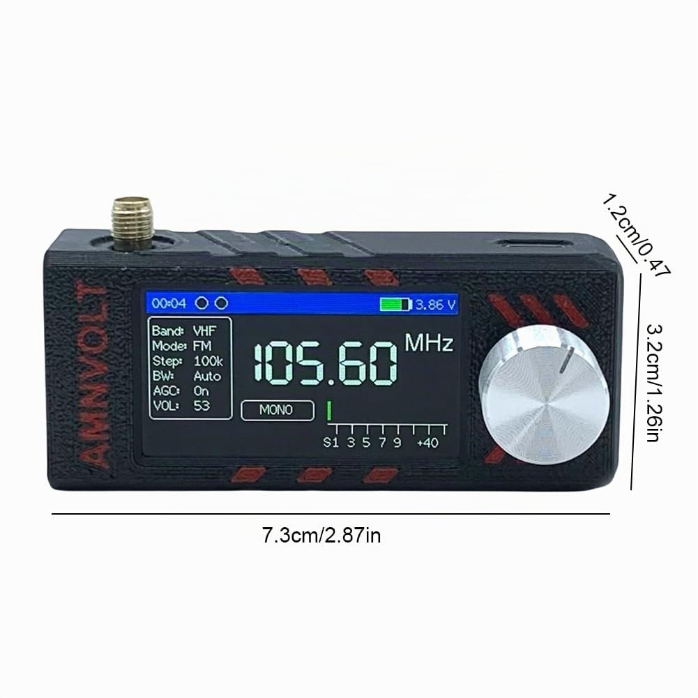 Radio de Bolsillo con Receptor SI4732, Sintonizador 0.5-108 MHz en Soporte LSB USB Am FM, Pantalla IPS 1.9", Radio Portátil Compacta con Antena para Todas Las Bandas