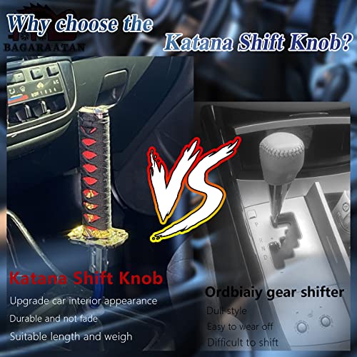 Bagaraatan Katana Samurai Sword Automatic Gearbox Shift Knob For Lock/Button Transmission Cool Katana Gear Shifter Lever Black&Red(15Cm) #TOP3