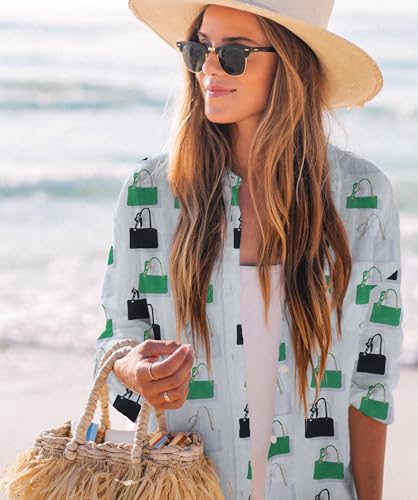 Image of Zoye Chen Women's Bikini Swimsuit Cover Up Button Down V Neck Shirts Long Sleeve Blouse Beachwear Bathing Suit