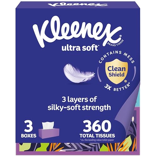 Kleenex Ultra Soft Facial, 3 Flat Boxes, 120 per Box, 3-Ply (360 Total), Packaging May Vary