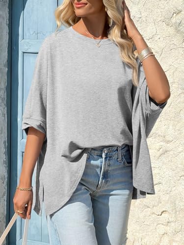 Tankaneo Womens Oversized Tshirts Batwing Short Sleeve Asymmetric Hem Tops Summer Casual Loose Fit Tunic Tee Shirts3