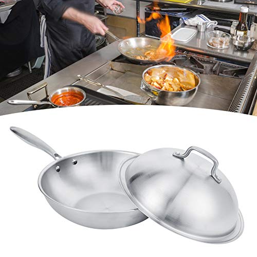 304 Stainless Steel Frying Pan with Lid, Nonstick Wok Saute Pan Thickened Fry Pan Smokeless Non‑Stick Cooking Pot with Cover Kitchen Accessories - Thumbnail 6