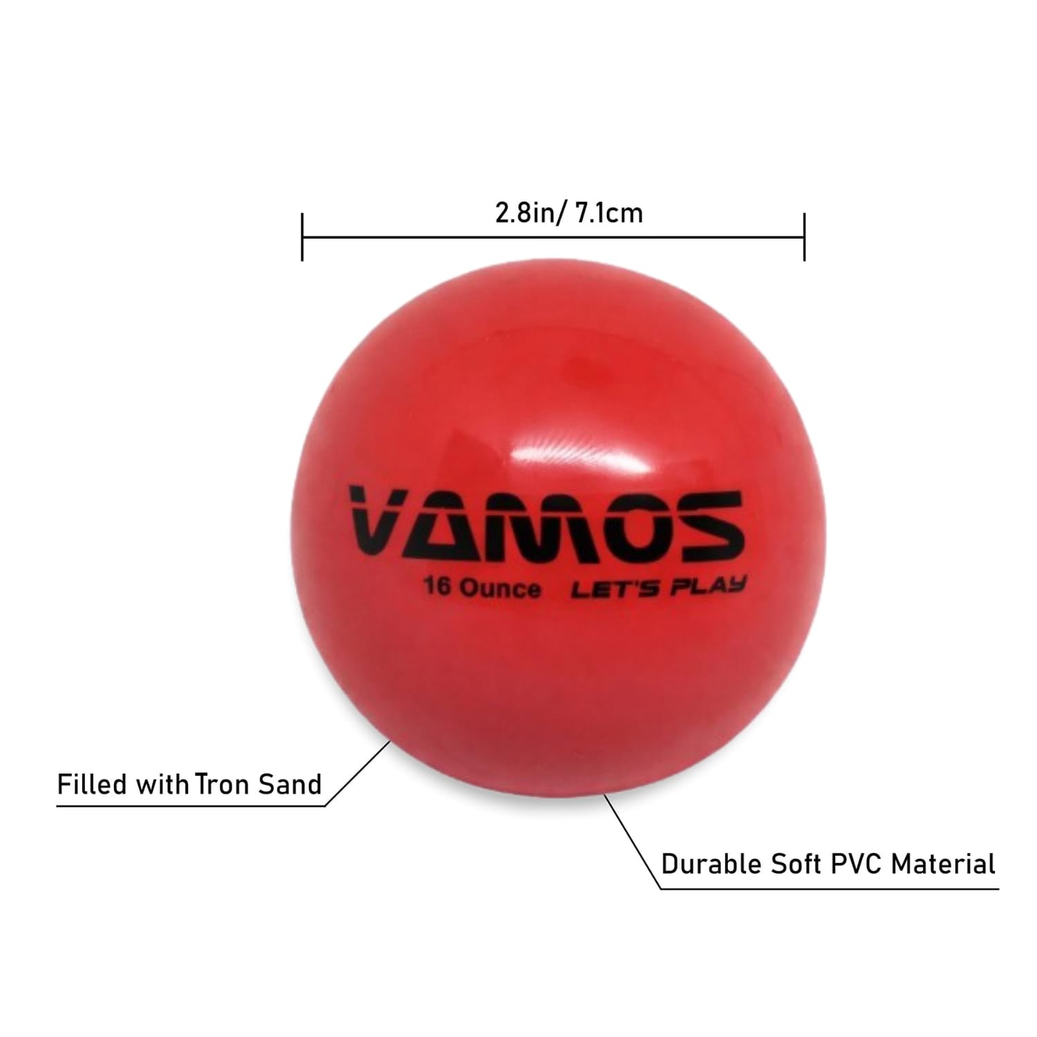 PZ&RV VMOS Heavy-Weight Ball | Colour : RED | Size : Standard 2.8" (Approx. 71-73mm) | Weight : 454gm (16 Oz) | Key USES for Training to Improve Power for Hitting, Batting or Pitching PRACTICES
