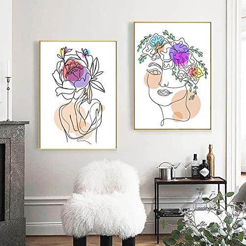 Affiches et gravures abstrait croissance ligne fille noir et blanc salon toile 40x50cm