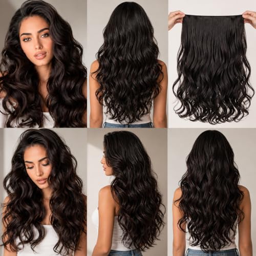Image of Women Hair Extension Long Curly Wavy Deep Brown 20 Inches Hairpiece With 5 BB Clip /Hair Extension for Women Party