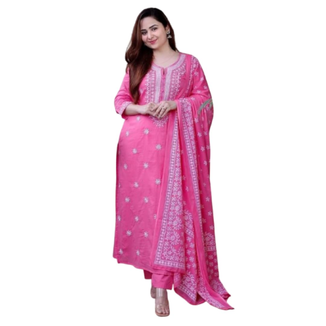 Women’s Embrpidery krta set with dupatta Stylish Top & Pant Set with Elegant White Design Soft Comfortable Casual Wear Outfit Trendy Loungewear-picture-53