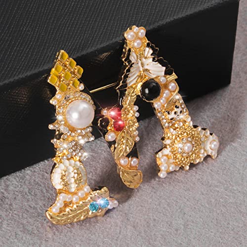 Merdia Intial Letter Brooch Pin Created Crystal Pearl Brooches Gold Plated Colorful Letter M Brooch Pins Art Nouveau Jewelry #TOP2