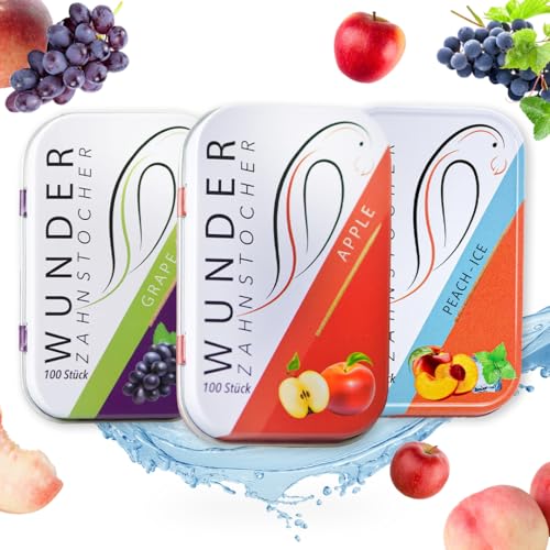Wonder Toothpicks - in 3 Refreshing Flavors Juicy Pack - Chewing Gum Plastic-Free - Stop Nail Biting - Fresh Breath with Flavoured toothpicks - Teeth Cleaning to go