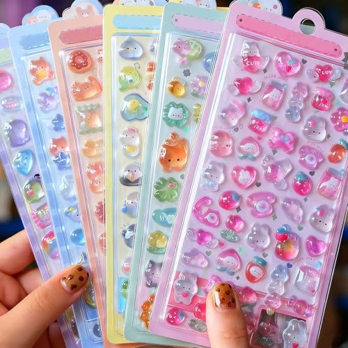 3D Relief Stickers Cute Cartoon Theme with Bear Cat Dinosaur Dog Bird Rabbit Decals for DIY Crafts Phone Cases Scrapbooks Journals Decor 6 Sheets