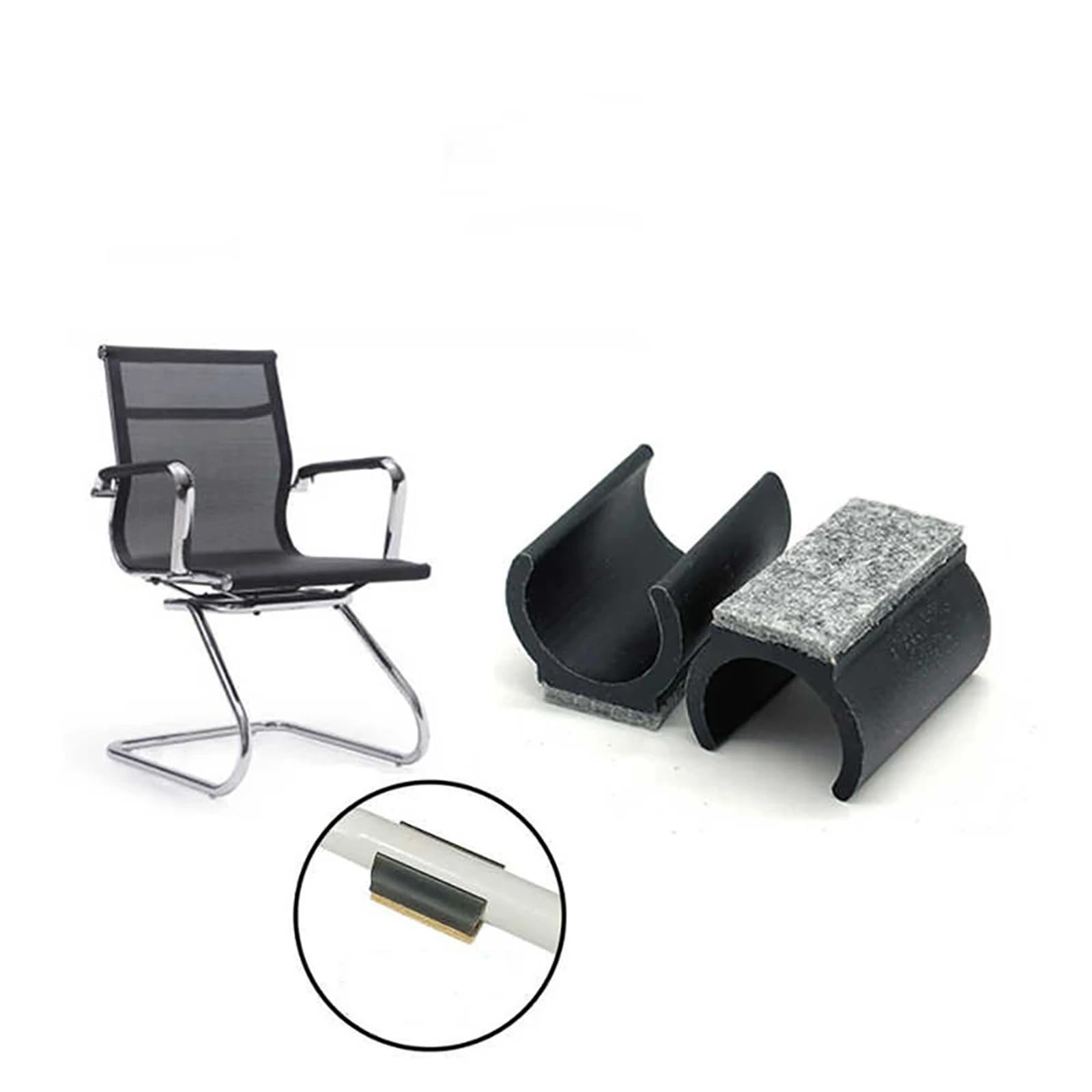 Fieltro Adhesivo Almohadillas for pies de Muebles Fundas for Patas sillas | Tapas de abrazaderas de tubo de protección de piso en forma de U antideslizantes de goma de fieltro(Black-25mm,24Pcs)