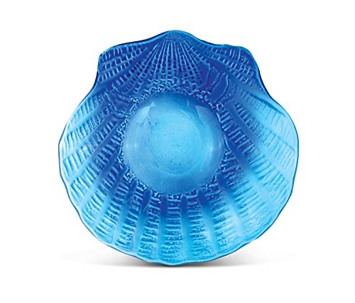 Puzzled Blue Seashell Candle Holder Elegant Glass Nautical Inspired Functional Decor Single Candlestick Stand Vibrant Ocean Collection - Beach Marine Life Theme Home Accent