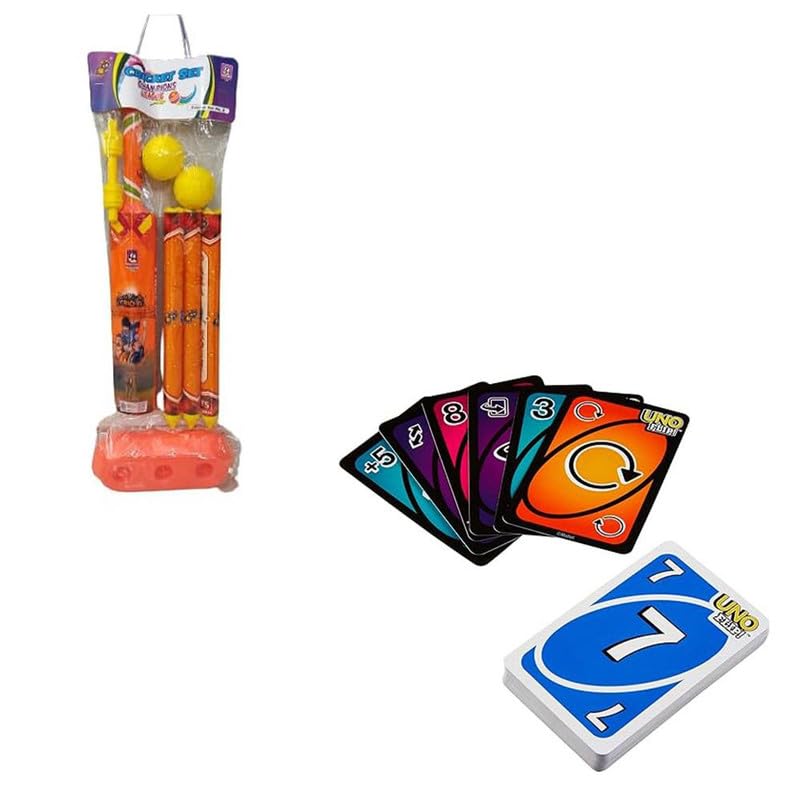 OLIFIN Plastic Swb Cricket Set for Kids, Bat with Stumps and Ball for Kids Orange Flip Cards Game for Outdoor Camping– Double Sided Cards, Fun Game for Adult & Family (180 Cards, Pack of 2)