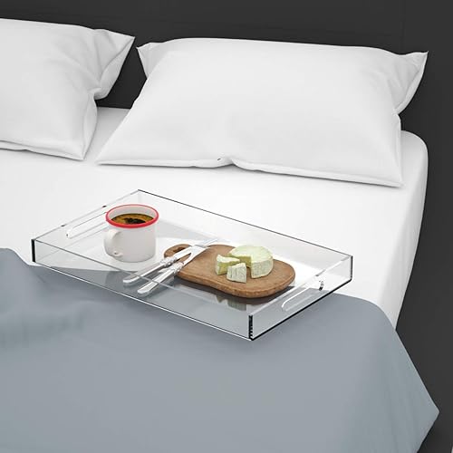 Miniatura 78 de NIUBEE Bandeja acrílica para servir de 10 x 10 pulgadas, a prueba de derrames, bandeja organizadora decorativa transparente para mesa de café