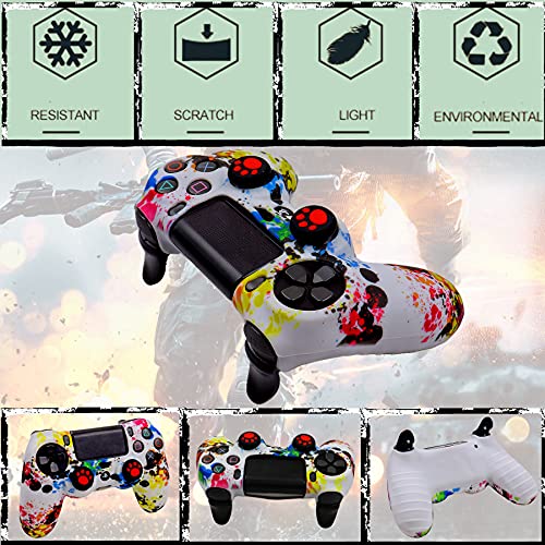 Image of Silicone Skin for Ps4 Controller, 2pcs Anti-Slip Shell Cover Case with 10 Joystick Grips, 2 Pairs L2 R2, 4pcs Led Light Bar Skin for Playsation 4 / Slim /Pro Dualshock 4 Controller Wireless Gamepad
