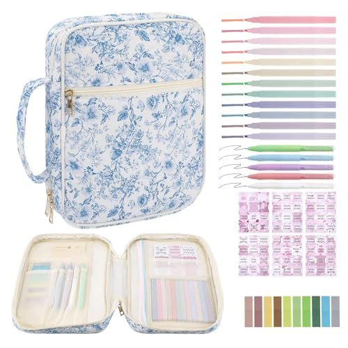 BESARME Bible Cover Case for Women Large Bible Case Bibles Bag Christian Gifts Bridal Shower Gifts for Girls Religious Study Supplies(Blue Flower)