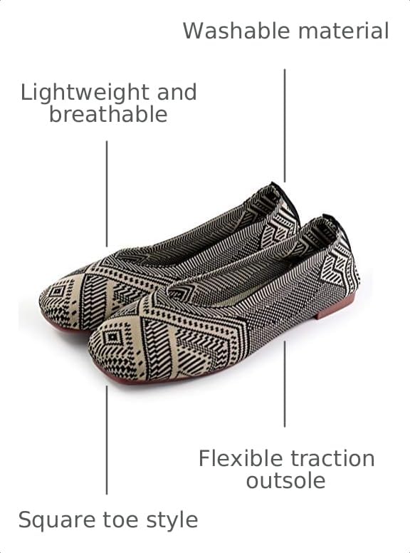 Image of RVROVIC Women's Knit Square Toe Ballet Flats, Slip‑On Casual Flat Shoes