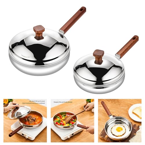 Wok de acero inoxidable 316L con mango de madera y tapa miniatura 2