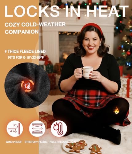 Image of MERYLURE Plus Size Fleece Lined Tights, Warm Winter Thermal Pantyhose Women, Queen Thick High Waisted Opaque Leggings