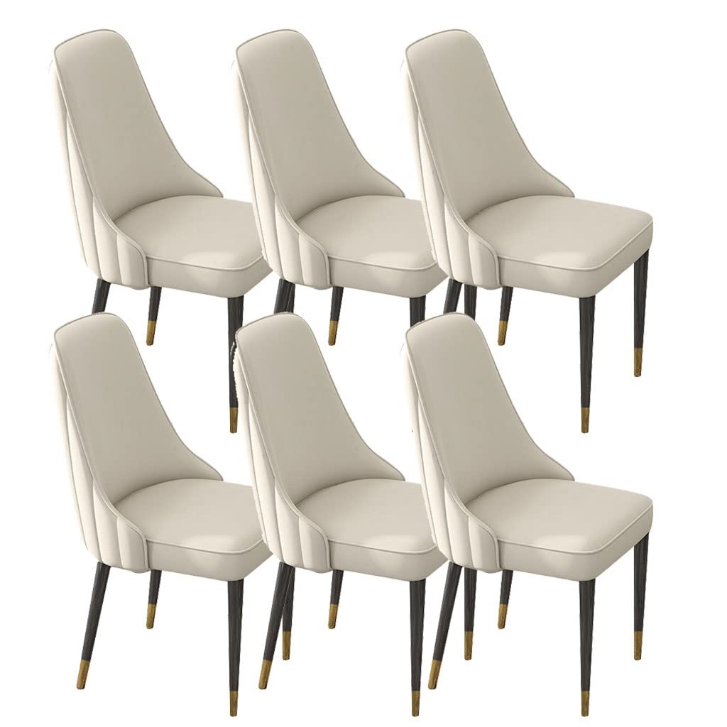 LAVGHR Dining Chair PU Leather Dining Chairs Set of 6 Kitchen Household Desk Chair High Back Padded Soft Seat Sturdy Iron Art Metal Legs(Beige,Black