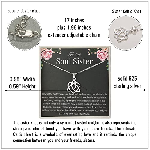 RareLove Soul Sister Gift for Women, Friendship 925 Sterling Silver Sister Celtic Knot Infinity Heart Necklace, Best Friend Birthday Gifts2