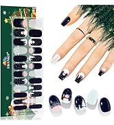 EBANKU 24PCS Christmas Semi-Cured Gel Nail Strips, Snowman Snowflakes Adhesive Gel Nail Art Stick...