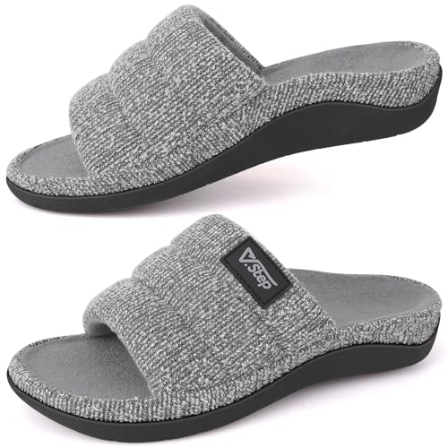 V.Step Orthopedic Slippers with Arch Support for Women Men, Orthotic Bedroom Slippers Slides for Plantar Fasciitis,Open Toe Slip on House Shoes Indoor Outdoor for Ladies, Foot Pain Relief