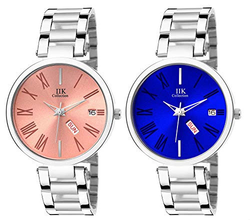 Image of IIK COLLECTION Round Dial Stainless Steel Bracelet Chain Analogue Day & Date Functioning Watch For Women And Girls, Dial Color-Assorted