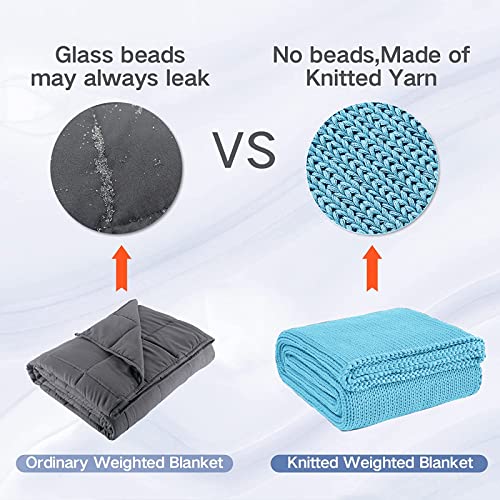 Guohaoi Knitted Weighted Blanket(Blue 50"x60" 10lbs),Home Décor Cooling Throw Blanket for Hot Sleepers,Hand Made Chunky Knit Heavy Blanket or Adults Use on Twin Size Bed