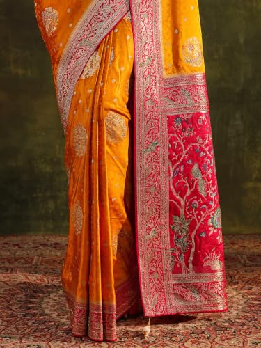 Image of Libas Art Woven Design Satin Saree for Women With Unstitched Blouse Piece | Traditional Saree for Party & Wedding