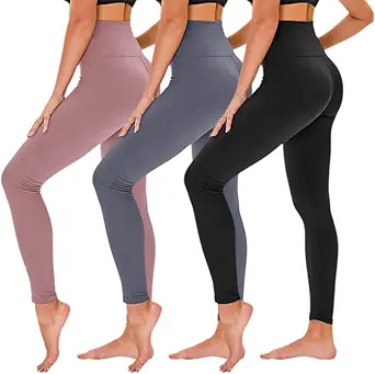 TNNZEET 3 Pack Leggings for Women - Black Tummy Control High Waisted Soft Yoga Pants for Workout Gym Running with Pockets