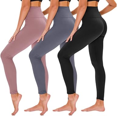 TNNZEET 3 Pack Leggings for Women - Black Tummy Control High Waisted Soft Yoga Pants for Workout Gym Running with Pockets