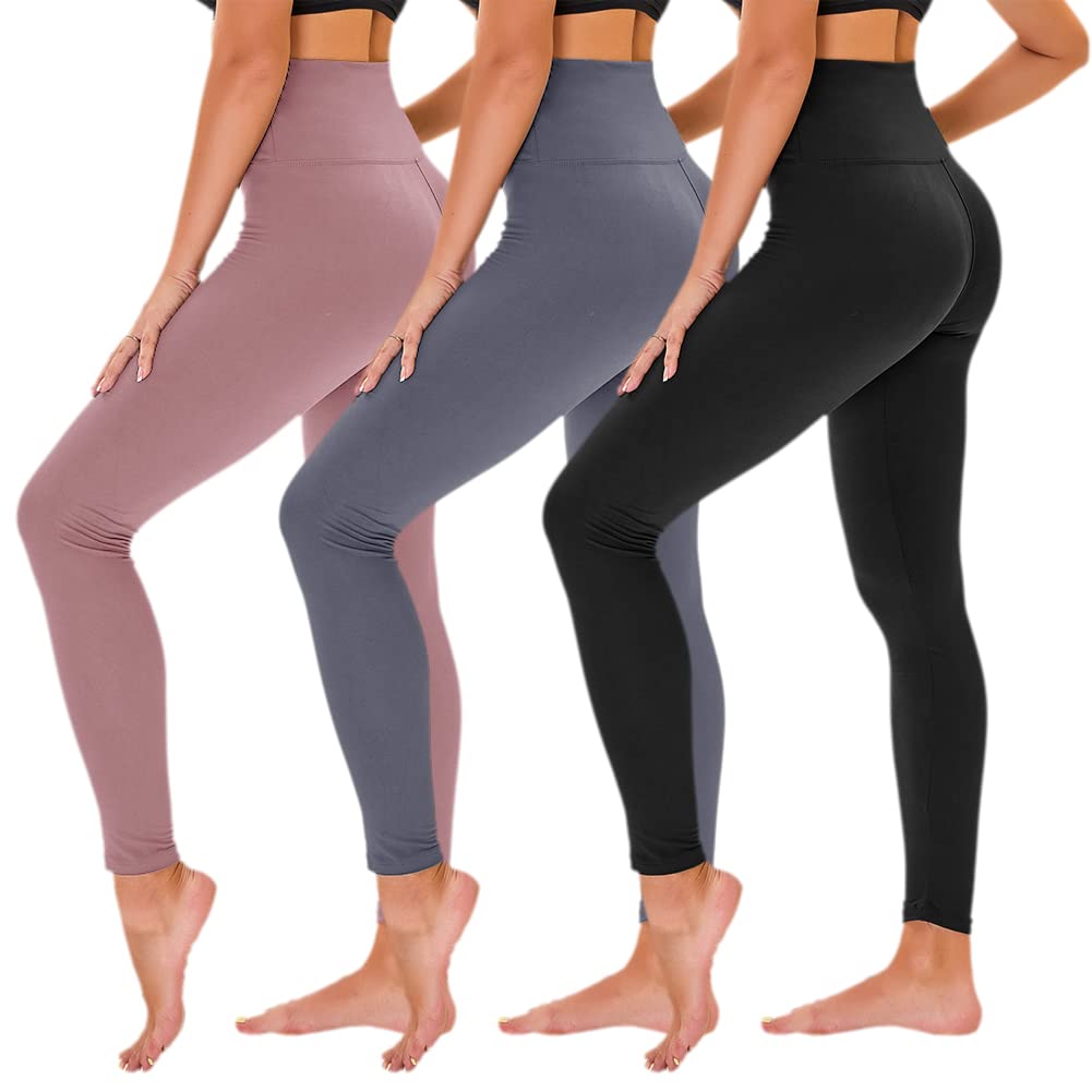 TNNZEET 3 Pack Leggings for Women - Black Tummy Control High Waisted Soft Yoga Pants for Workout Gym Running with Pockets