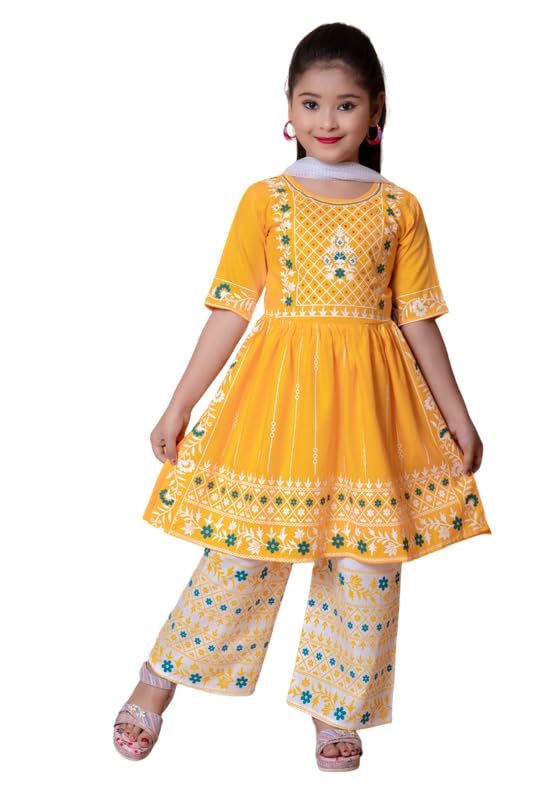 Girl’s Embroidered 3/4th Sleeve Cotton Frock for Girls.