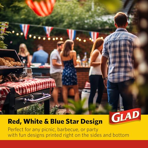 Image of Glad Disposable Aluminum Steam Pans with Clear Plastic Lids, Patriotic Red White Blue Stars, Heavy Duty Foil Pans, 12.5 x 10.2 Inches, Baking Roasting, 3 Count
