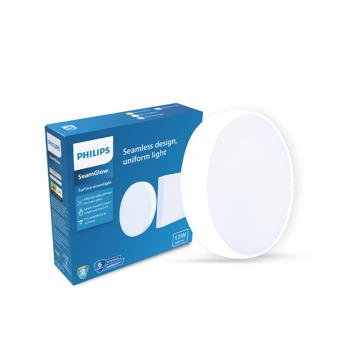 Philips 12W SeamGlow Round LED Surface Downlight | 120° Wide Beam for Uniform Illumination | Energy Efficient, Ceiling Light | Modern Surface-Mounted LED Downlighter | Natural White, Pack of 1-picture-38