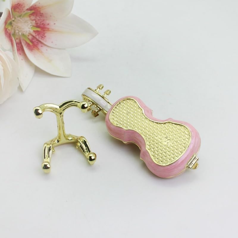 Hand-Painted Enamel Violin-Shaped Trinket Box - Musical Jewelry Storage Box for Earrings & Keepsakes, Vintage Home Decor, Unique Gift for Musicians, Music Lovers, Birthdays Pink image 5