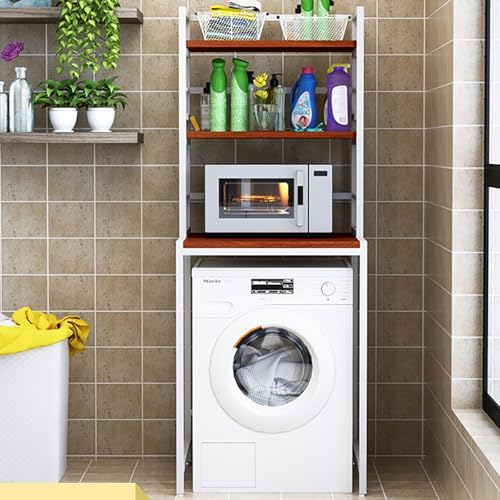 Verstellbares Regal für Waschtrockner, 180,3 cm, Aufbewahrungsregal für Badezimmer, Küche, Balkon, Wäsche – Weiß/Rot, multifunktional für Geräte und Haushaltsgegenstände Verstellbares Regal für Waschtrockner, 180,3 cm, Aufbewahrungsregal für Badezimmer, Küche, Balkon, Wäsche – Weiß/Rot, multifunktional für Geräte und Haushaltsgegenstände