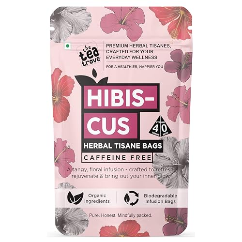 Image of the tea trove Organic Hibiscus Tea Leaves Bags - 40 Eco-Friendly Hibiscus Flower Tea Bags In Resealable Pouch - Caffeine Free | Pack Of 1, 60 Grams
