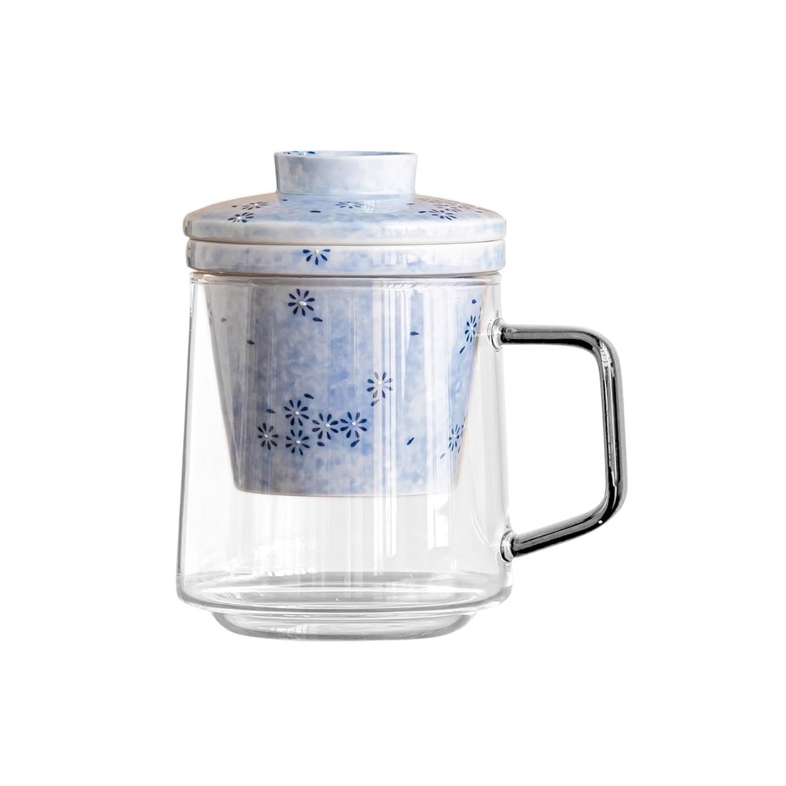 Tasses en verre Tasse à thé en verre avec infuseur et couvercle en céramique, 15,7 oz