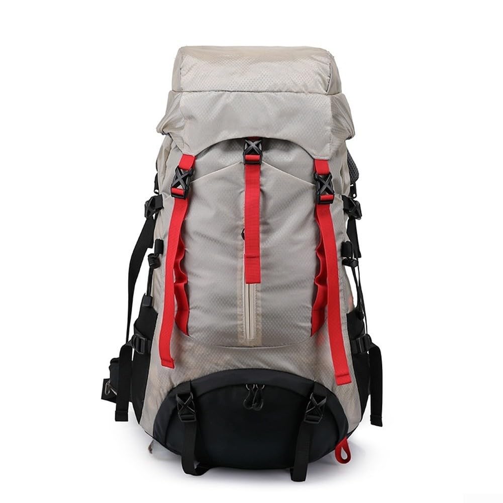 Zaino da trekking 36-55L impermeabile zaino da viaggio leggero poliestere campeggio con copertura antipioggia scomparti multipli (grigio)