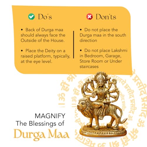 Image of Ekhasa 100% Pure Brass Durga Maa Idol (Size: 14 cm) | Durga MATA Murti for Home Decor & Puja Room | MATA Rani for Office Desk | Maa Durga for Gift | Sherawali Murti