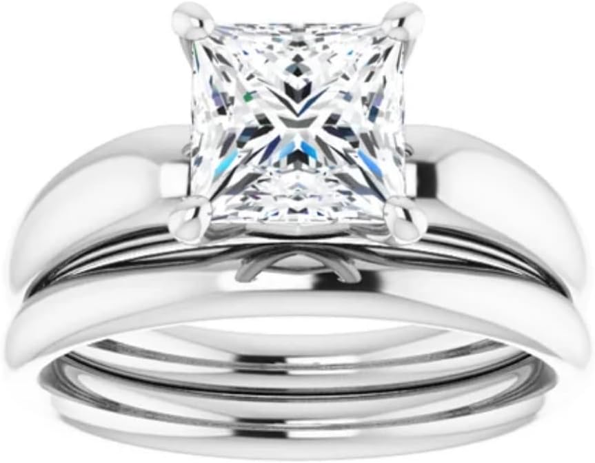 GOLDEN JEWEL Moissanite Princess Cut Promise Rings Set 1CT-5.5CT Colorless Solitaire Wedding Bridal Rings Propose Gift, 925 Silver/10K/14K/18K Gold