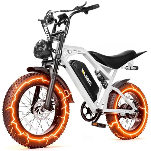 Image of Electric Dirt Bike Adults, 1300W Peak 52V20.8Ah ebike, 20+MPH 20 inch x4.0 Fat Tire, Streamlined E-Motorcycle with 7 Speeds for Youths, V200，White Standard