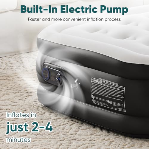 Sweetcrispy Queen Air Mattress - 18" Inflatable Blow Up Airbed with Built-in High Capacity Pump, Double Height, Non-Slip Bottom Design, Weight Capacity 660 lbs Air Bed for Home or Camping