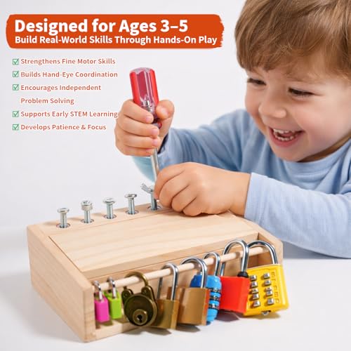 Image of INIFEIDALA Montessori Toys for 3 4 5 6 Year Old Birthday Gift | Screwdriver Board Set,Lock and Key Toy,Fine Motor Skills,STEM Toys,Educational Learning Sensory Activities