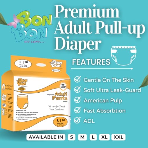 Image of Bonbon Premium Adult Diaper Pant Style Extra Extra Large (PACK OF 6) - 60 Count - XXL - Ultra Leak-Guard with (ADL) and Multi-strand leg - Waist Size 45-66 Inch, 114-167 cm