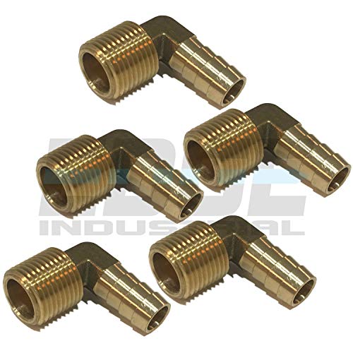 EDGE INDUSTRIAL 1 2  Hose ID to 1 2  Male NPT MNPT 90 Degree Elbow Brass Fitting Fuel   AIR   Water   Oil   Gas   WOG (Qty 05)